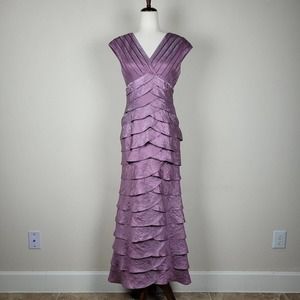 Adrianna Papell Dress Womens 4 Purple Iridescent Long Tiered Wedding Formal Prom